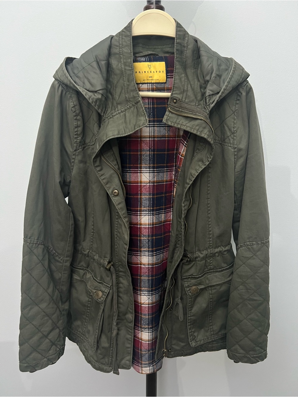 Prince & Fox Olive Green Hooded Utility Jacket with Quilted Sleeves 100% Cotton